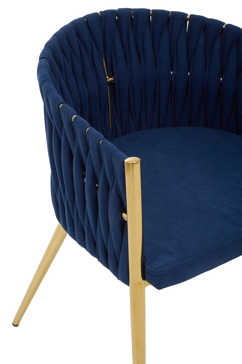Blue Dining Chair with Woven Back