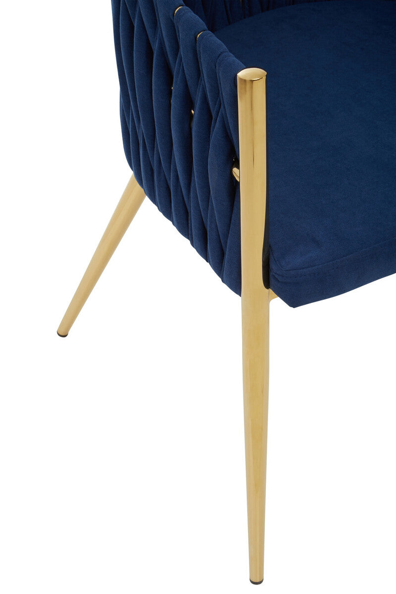 Blue Dining Chair with Woven Back