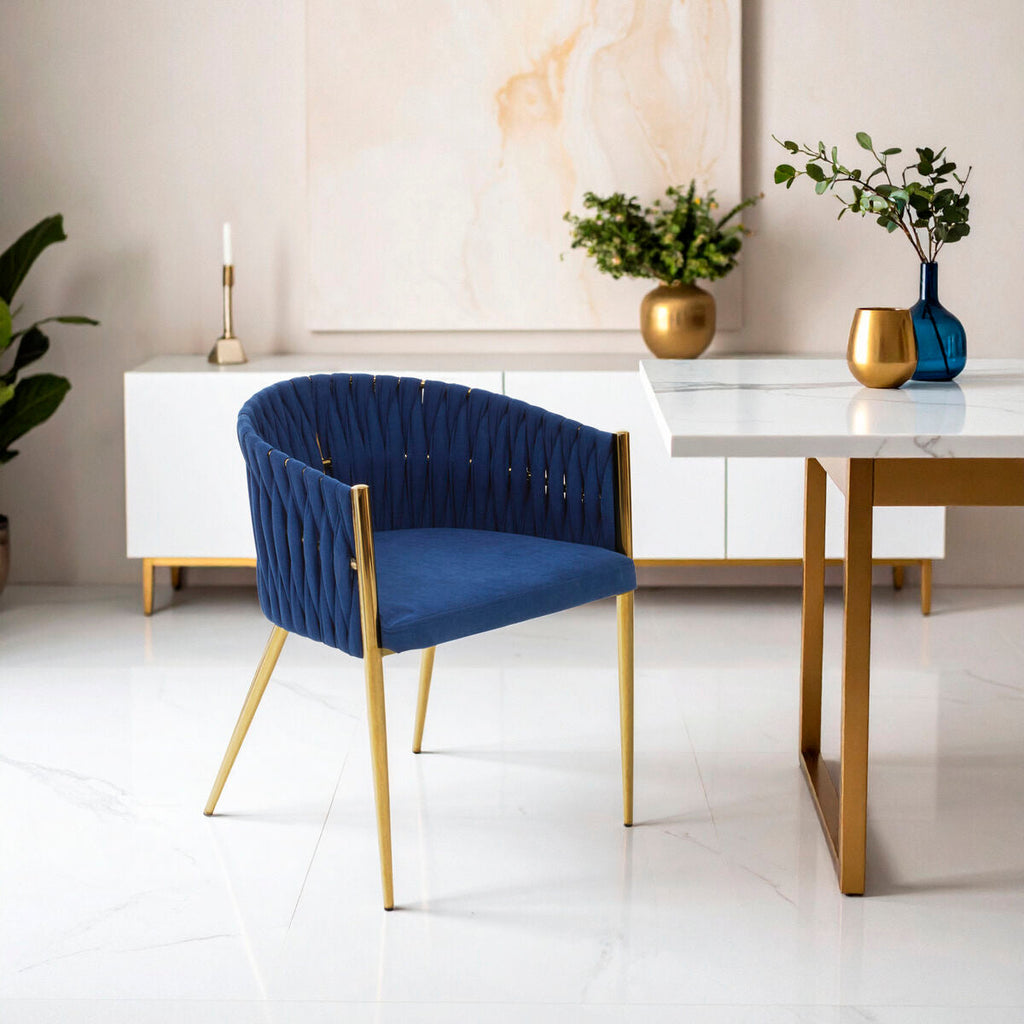 Blue Dining Chair with Woven Back