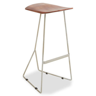 Acacia Wood Bar Stool with Antique Silver Frame