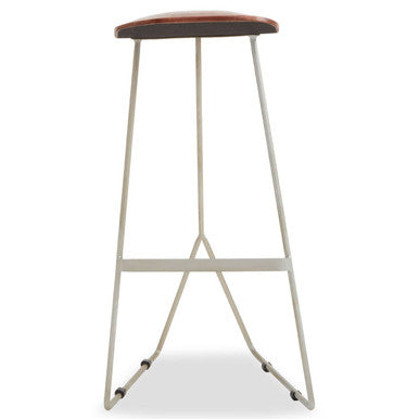 Acacia Wood Bar Stool with Antique Silver Frame