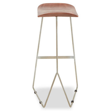 Acacia Wood Bar Stool with Antique Silver Frame