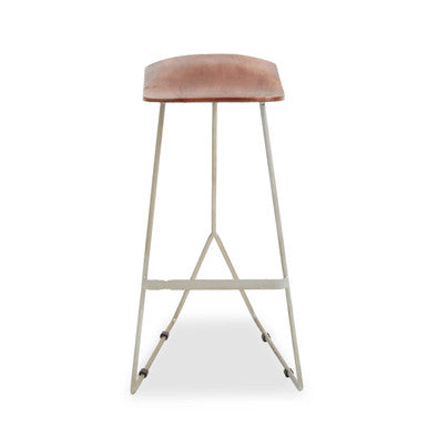 Acacia Wood Bar Stool with Antique Silver Frame