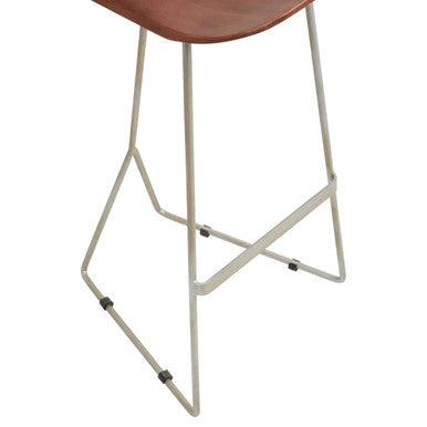Acacia Wood Bar Stool with Antique Silver Frame