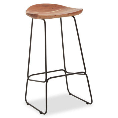 Acacia Wood and Black Frame Bar Stool