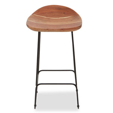 Acacia Wood and Black Frame Bar Stool