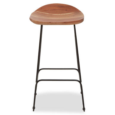 Acacia Wood and Black Frame Bar Stool