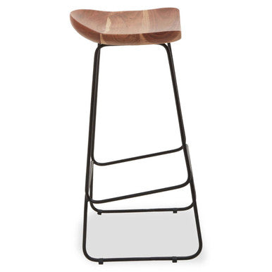 Acacia Wood and Black Frame Bar Stool