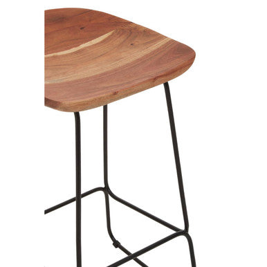 Acacia Wood and Black Frame Bar Stool