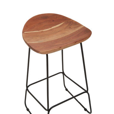 Acacia Wood and Black Frame Bar Stool