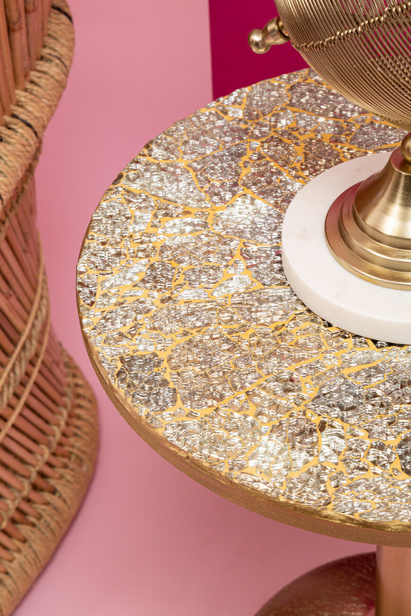 Gold Mosaic Side Table with Round Base