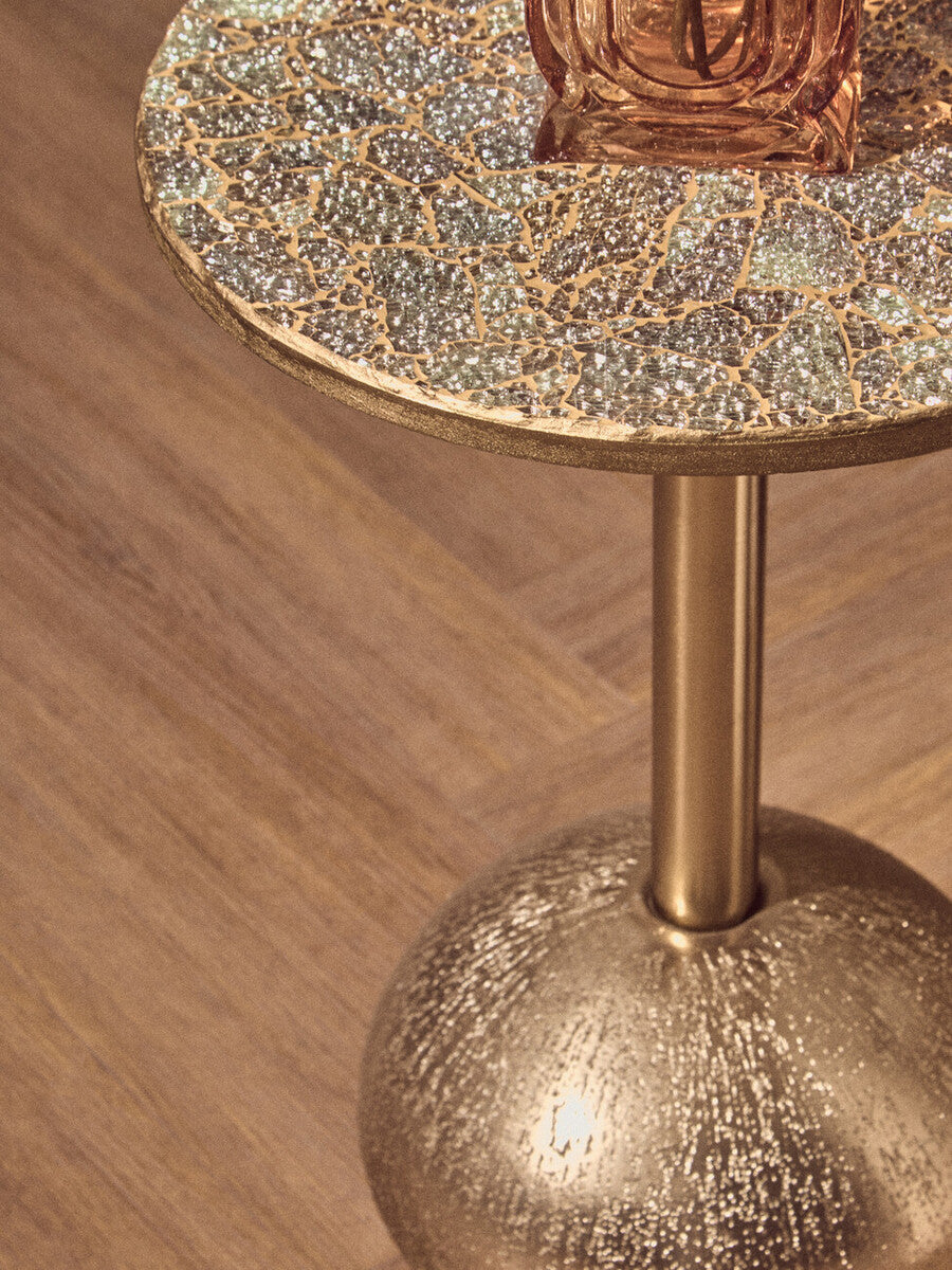Gold Mosaic Side Table with Round Base