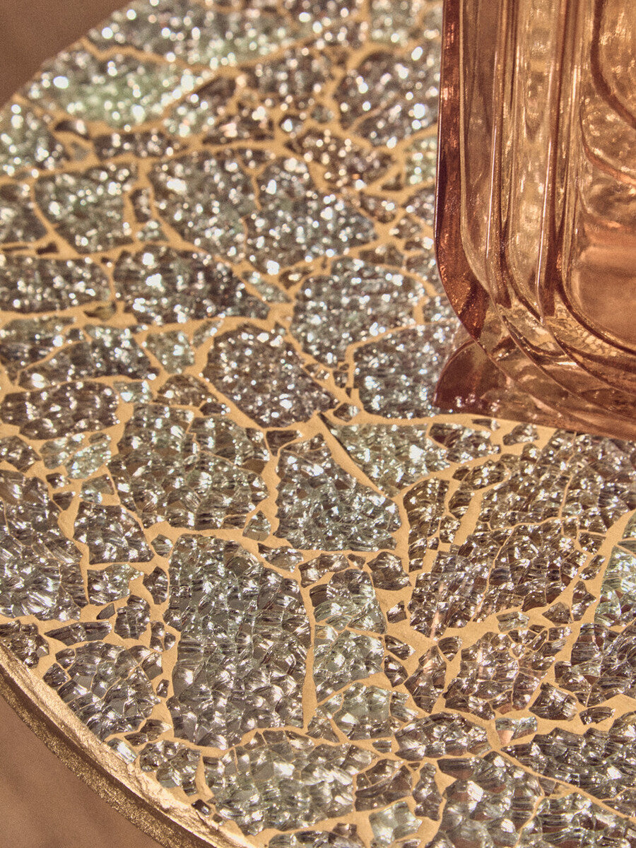 Gold Mosaic Side Table with Round Base