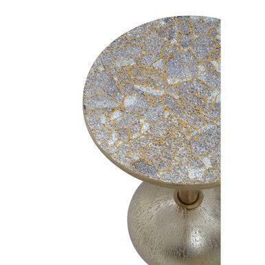 Gold Mosaic Side Table with Round Base