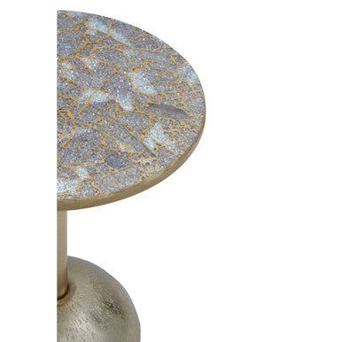 Gold Mosaic Side Table with Round Base