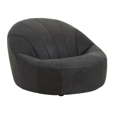 Antique Black Leather Cocoon Lounge Chair