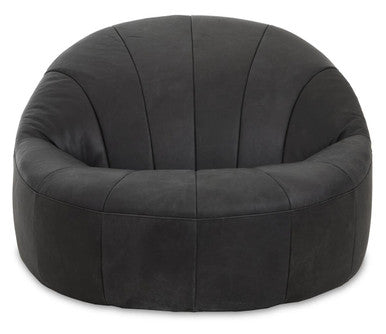Antique Black Leather Cocoon Lounge Chair