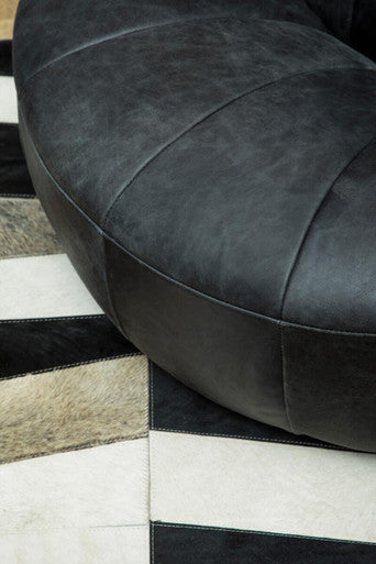 Antique Black Leather Cocoon Lounge Chair