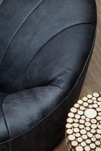 Antique Black Leather Cocoon Lounge Chair