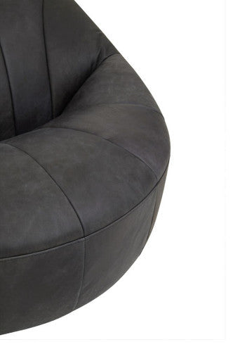 Antique Black Leather Cocoon Lounge Chair