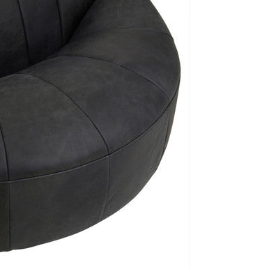 Antique Black Leather Cocoon Lounge Chair