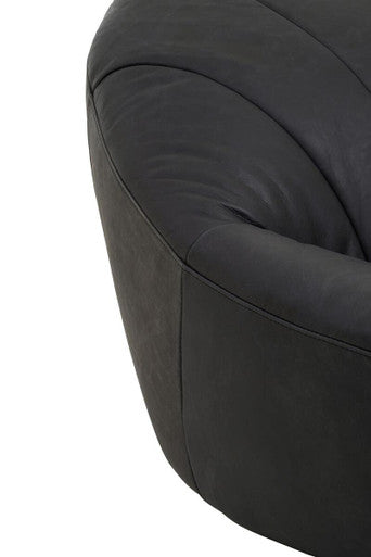 Antique Black Leather Cocoon Lounge Chair