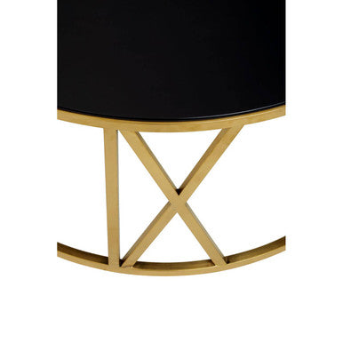 Round Coffee Table with Brushed Gold Frame and Black Glass Top
