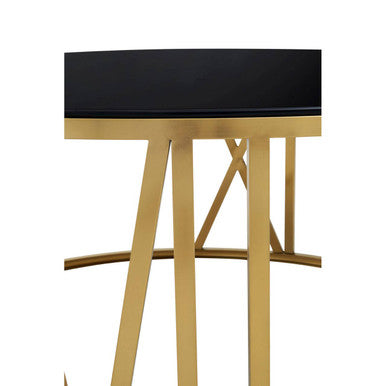 Round Coffee Table with Brushed Gold Frame and Black Glass Top