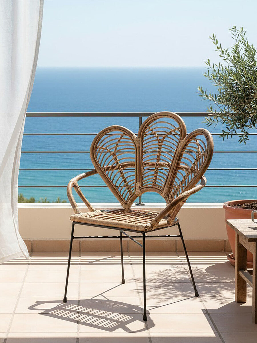 Natural Rattan Armchair with Petal Back