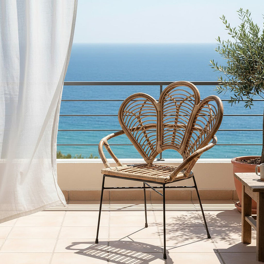 Natural Rattan Armchair with Petal Back