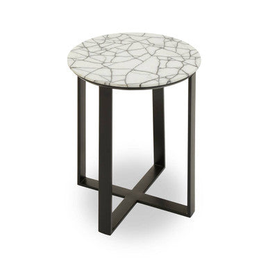 Marble Top Side Table with Black Iron Stand