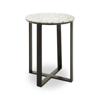 Marble Top Side Table with Black Iron Stand