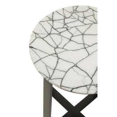 Marble Top Side Table with Black Iron Stand