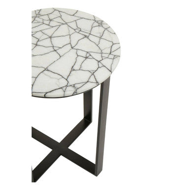 Marble Top Side Table with Black Iron Stand