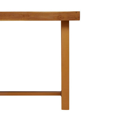 Natural Teak Wood Dining Table with Herringbone Top and Gold Metal Frame
