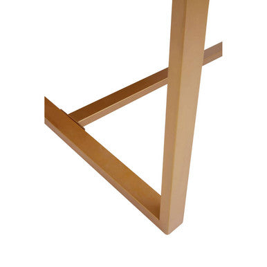 Natural Teak Wood Dining Table with Herringbone Top and Gold Metal Frame