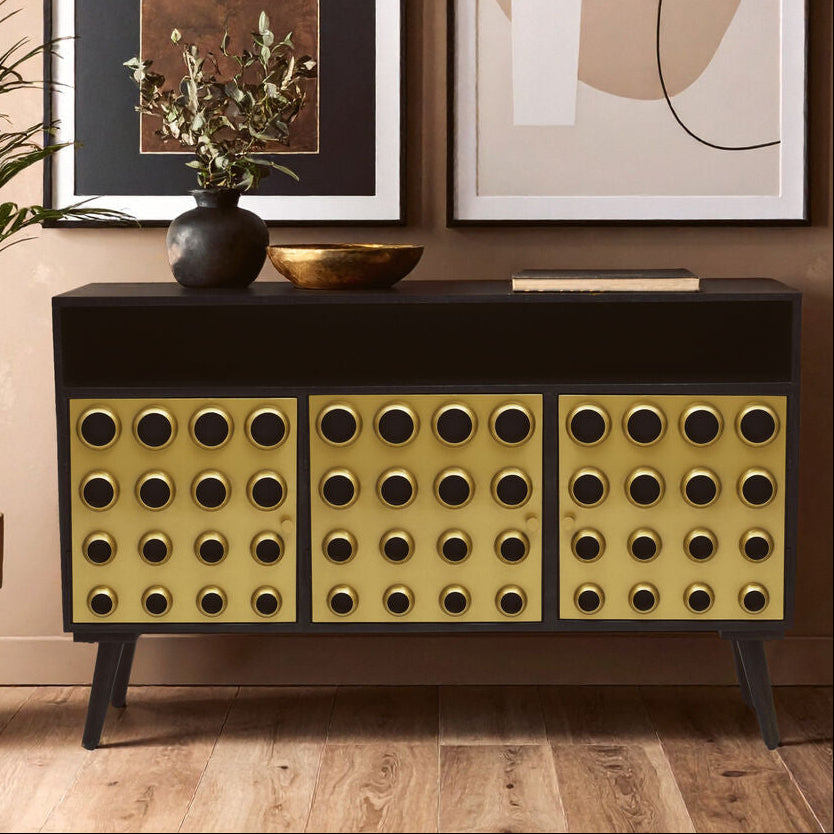 Three Door Sideboard with Gold Circle Detail