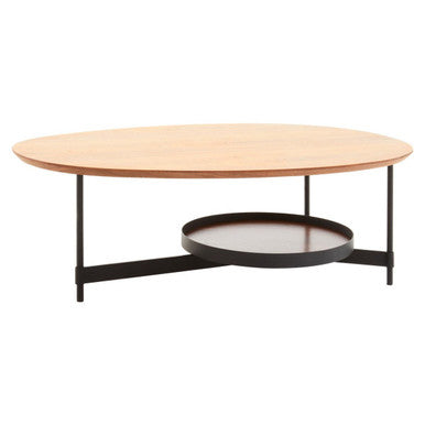 Black Metal Frame Coffee Table with Natural Oblong Top