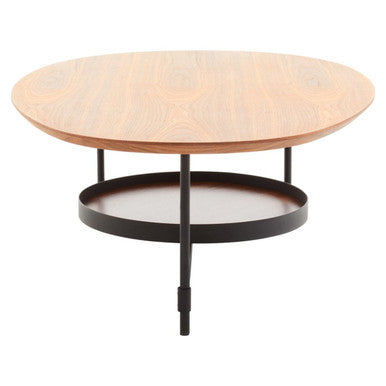 Black Metal Frame Coffee Table with Natural Oblong Top