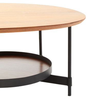 Black Metal Frame Coffee Table with Natural Oblong Top