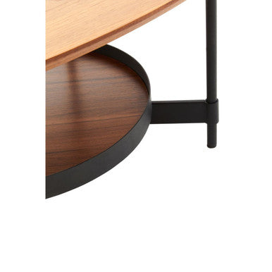 Black Metal Frame Coffee Table with Natural Oblong Top