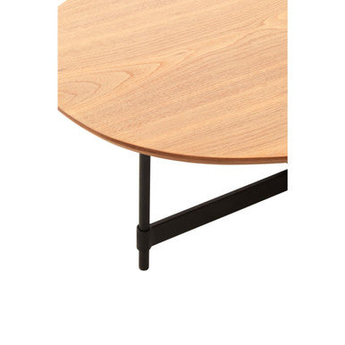 Black Metal Frame Coffee Table with Natural Oblong Top