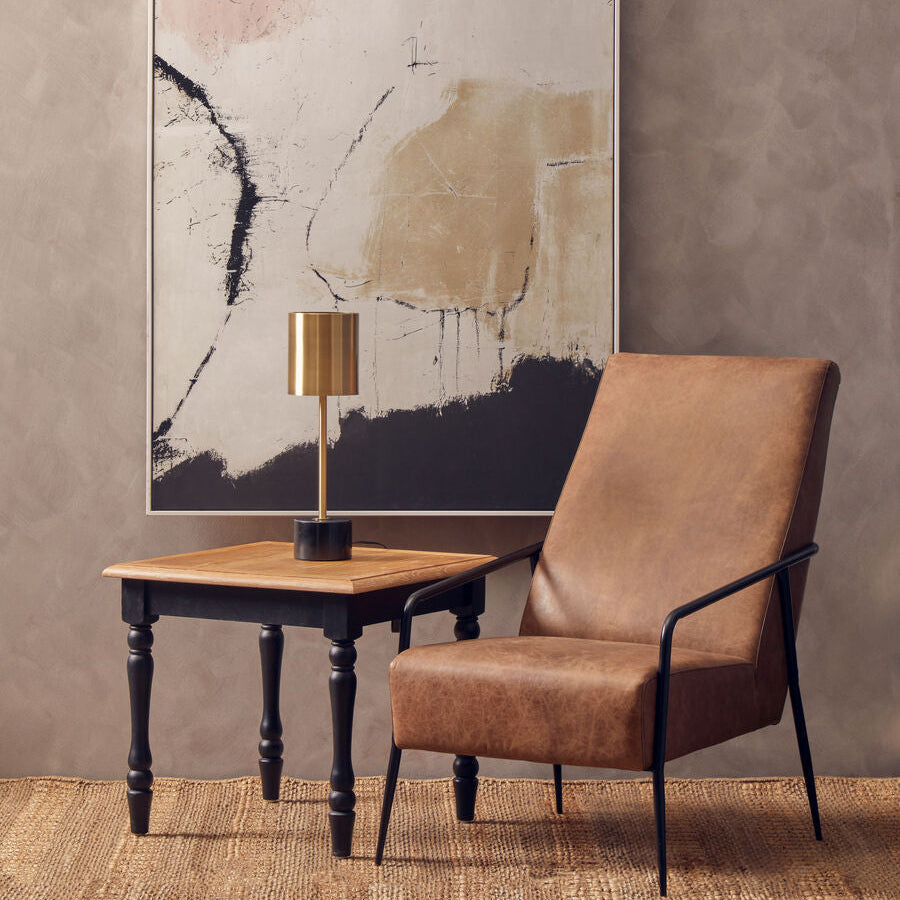 Antique Grey Oak Top Side Table with Black Birchwood Legs