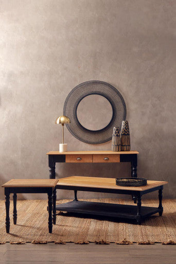 Antique Grey Oak Top Side Table with Black Birchwood Legs