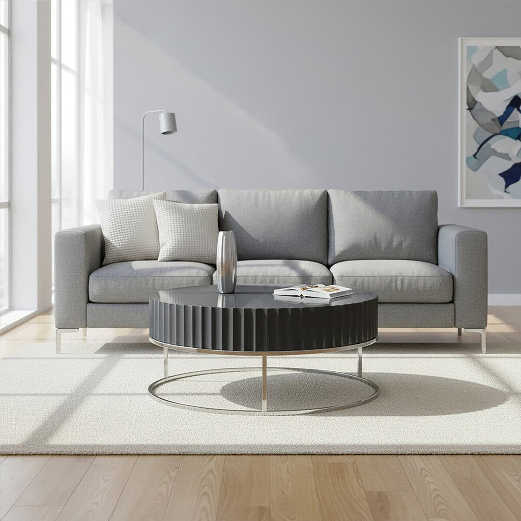 Grey Gloss Coffee Table with Stainless Steel Base