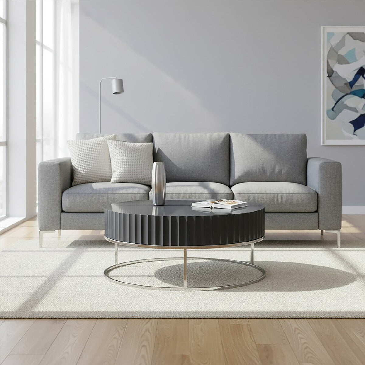 Grey Gloss Coffee Table with Stainless Steel Base