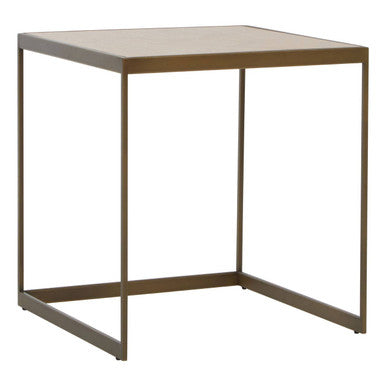 Large Natural Oak Veneer Side Table with Brushed Brass Steel Base