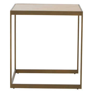 Large Natural Oak Veneer Side Table with Brushed Brass Steel Base