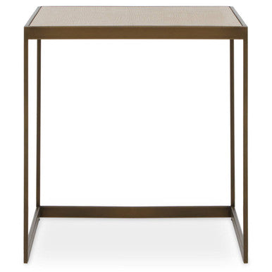 Large Natural Oak Veneer Side Table with Brushed Brass Steel Base