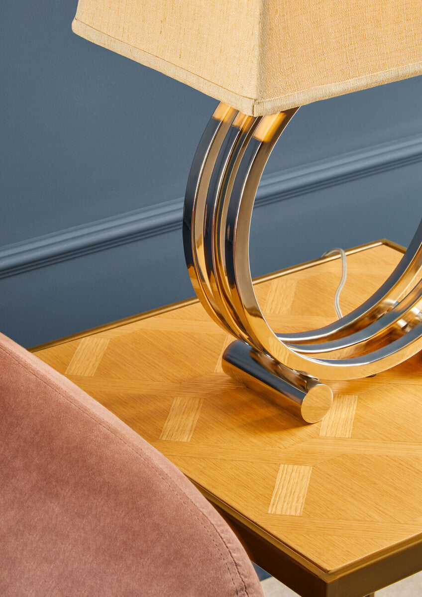 Large Natural Oak Veneer Side Table with Brushed Brass Steel Base